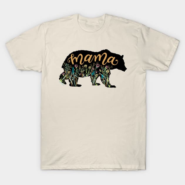 Mama Bear with Wildflowers Pretty Illustration T-Shirt by DoubleBrush